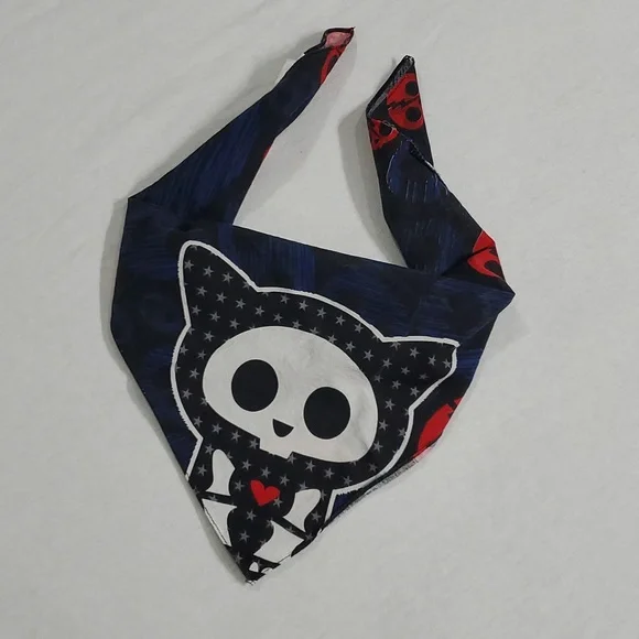 VTG Hot Topic Skelanimals Kit The Cat Square Bandana Scarf Accessory Sz 20"x 20" - Picture 10 of 16